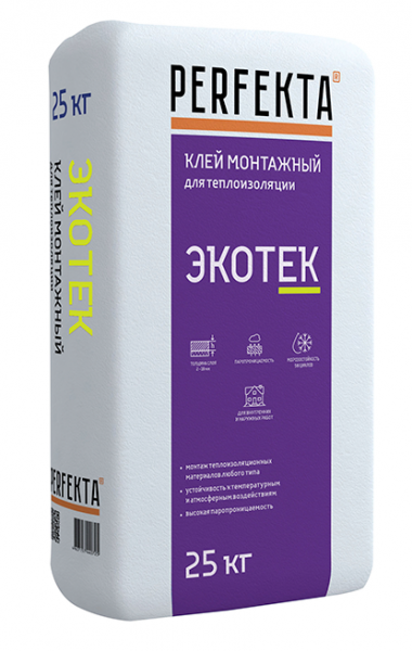Клей для теплоизоляции монтажный Экотек Perfekta 25кг по низкой цене