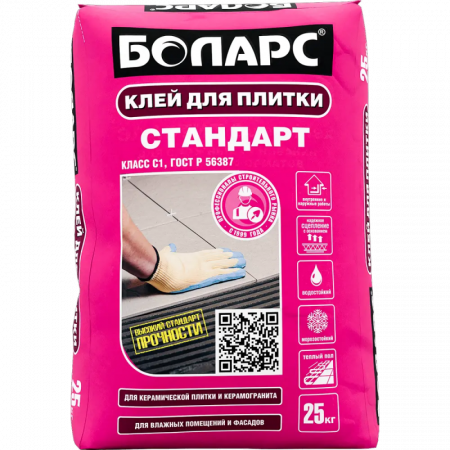 Клей для плитки Стандарт 25 кг БОЛАРС по низкой цене